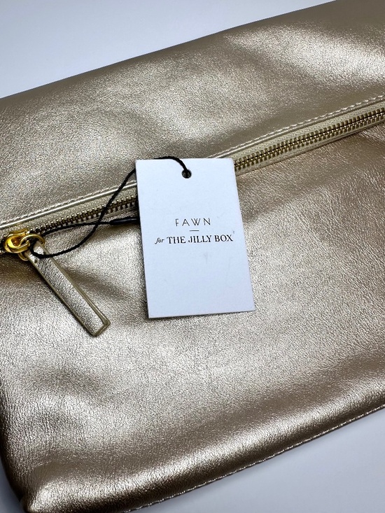 Fawn Design Handbags - FAWN for The Jilly Box Gold Foldover Clutch | Metallic Vegan Leather | NEW